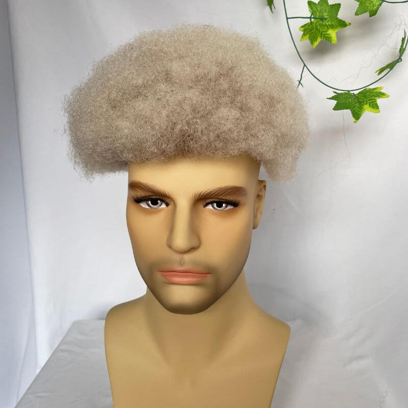 Men Toupee Human Hair Afro Curly Ombre #60 White Color Toupee for Men 8x10 inch Afro Curl Toupee for Black Men Full French Lace Hair System 360 Weave Men Toupee Hair System - Image 20