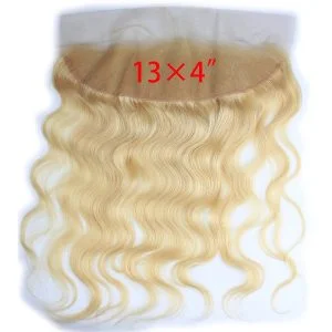 13x4 Full Lace Frontal Closure 130% Density Body Wave Free Part Brazilian Human Hair Full Lace Closure Bleached Knots with Baby Hair #613 Blond
