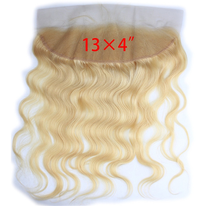 13x4 Full Lace Frontal Closure 130% Density Body Wave Free Part Brazilian Human Hair Full Lace Closure Bleached Knots with Baby Hair #613 Blond