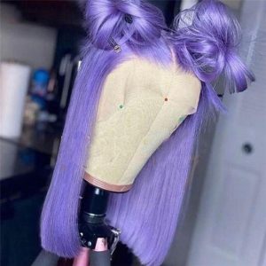 Short Pixie Straight Bob Purple Colored Human Hair Wigs Transparent Peruvian Remy Short Bob Lace Front Wigs Preplucked Lace Front Wig 150% - Image 4