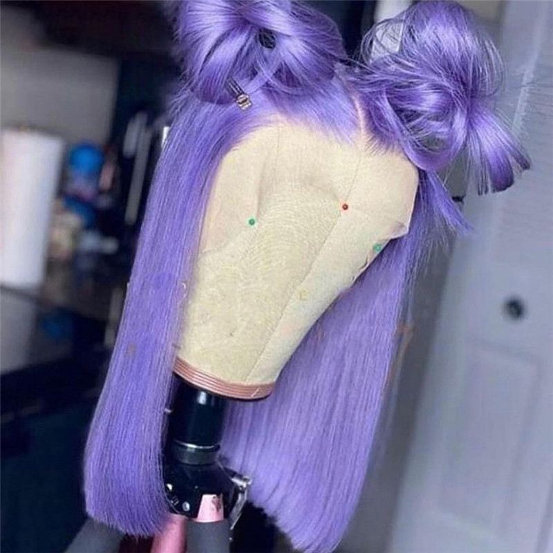 Short Pixie Straight Bob Purple Colored Human Hair Wigs Transparent Peruvian Remy Short Bob Lace Front Wigs Preplucked Lace Front Wig 150% - Image 4