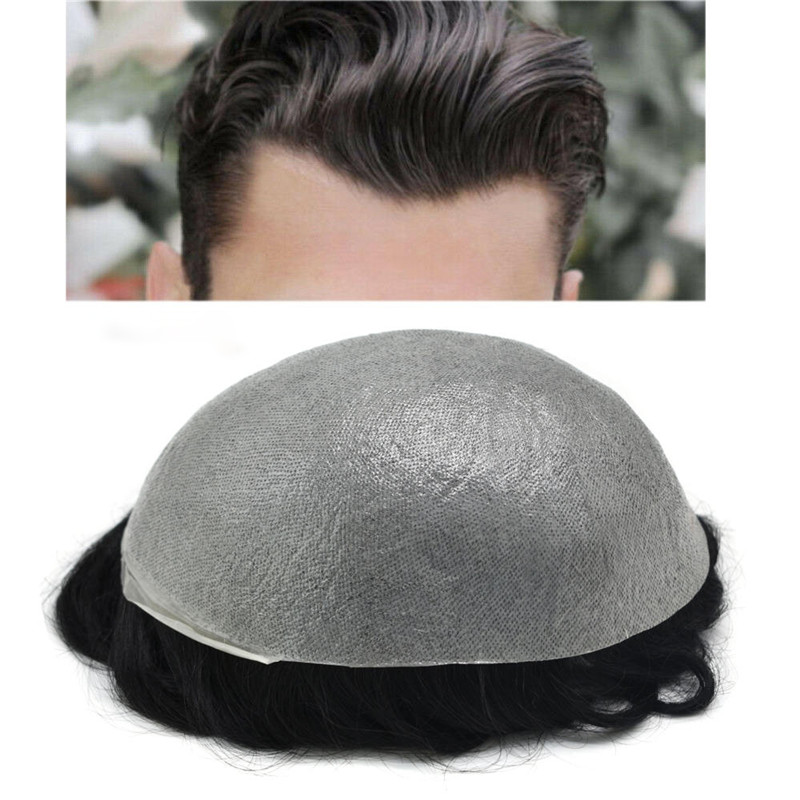 PU V-loop Super Thin Skin Hairpiece Ultra Thin Skin Mens Toupee Invisible Men Hair Replacement Poly Disposable Hairpiece Natural Hairline