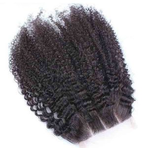 Alternative view of HD Lace Closure Brazalian Remy Hair Afro Kinky Curly Free Part Lace Closure 4x4 inchc Natural  Color