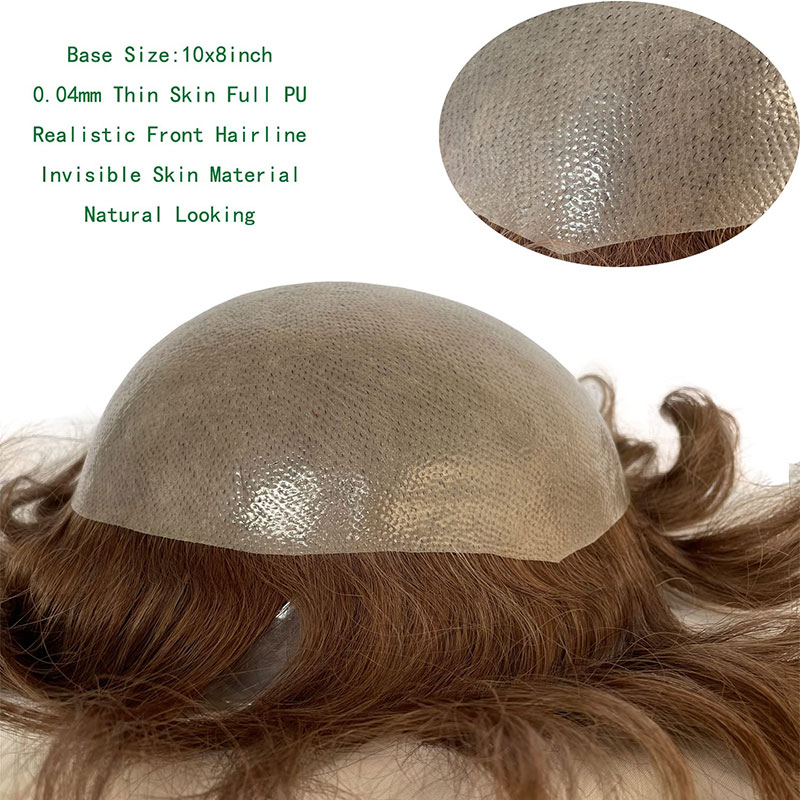 Men Wigs Human Hair Toupee Thin Skin Pu Male Wig Hair Prosthesis Men Toupee Hair 8x10inch Replacement System Remy Hair Pieces 7# Brown - Image 7