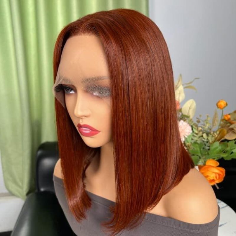 Indian Hair Human Hair 33 Reddish Colored Lace Front Bob Wig - Image 3
