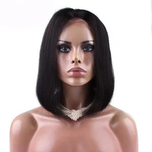 Alternative view of Short Black Bob Human Hair Straight Brazilian Remy Lace Front Wig 180% Density Hair Wigs Natural Baby Hair For Sale