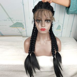 Alternative view of Braid Hair Wig Synthetic Hair African American Box Black Wigs Wholesale 4 Long Box Braided 360 Lace Wigs For Black Women