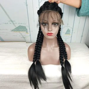Alternative view of Braid Hair Wig Synthetic Hair African American Box Black Wigs Wholesale 4 Long Box Braided 360 Lace Wigs For Black Women