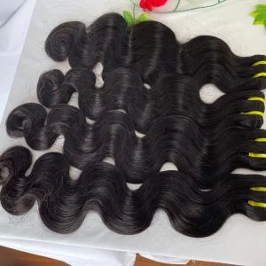 Alternative view of Pwigs Body Wave 12A Top Grade Raw Double Drawn Cambodian Virgin Human Hair Bundles Sew in Extensions Natural Black Double Weft 100% Natural Cuticle Aligned Unprocessed Hair