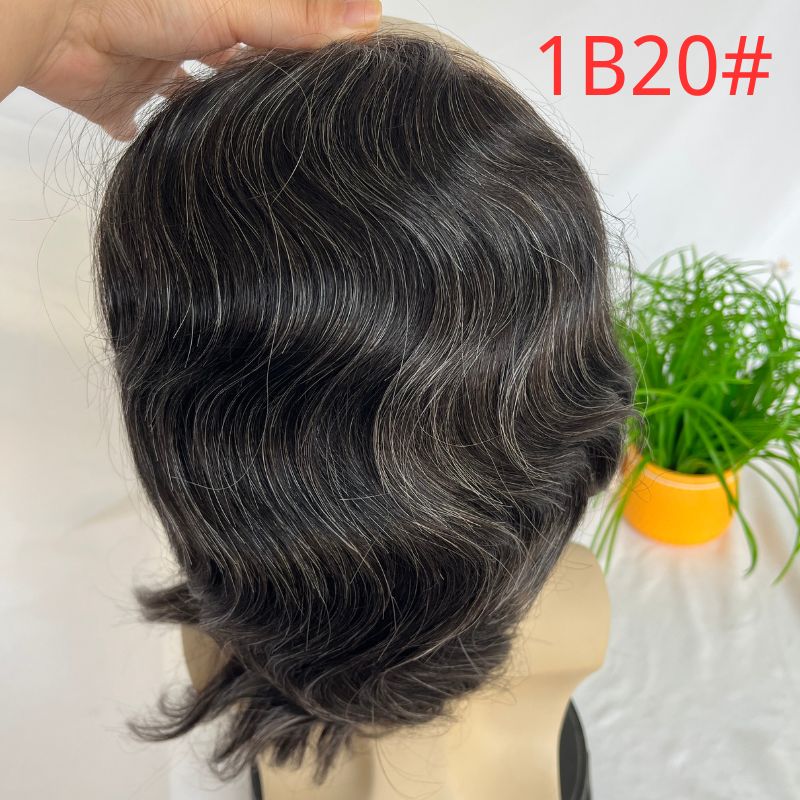 Men's Toupee PU Base With Frontal Swiss Lace Net 100% Virgin Human Hair Hairpieces Replacement System For Men 10x8 "Base Size - Image 5