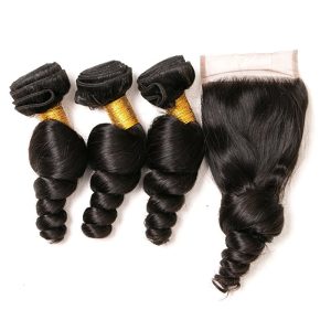 Alternative view of Loose Wave Bundles With Closure Frontal 4x4 Weave Wet and Wavy Brazilian Raw Virgin Human Hair Extension