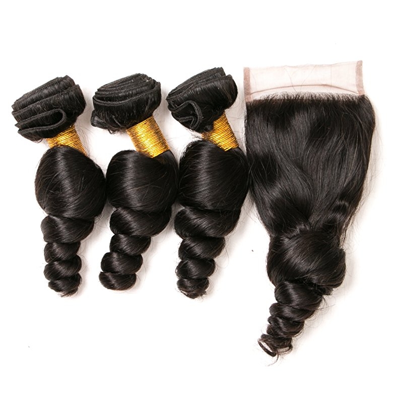 Loose Wave Bundles With Closure Frontal 4x4 Weave Wet and Wavy Brazilian Raw Virgin Human Hair Extension - Image 2