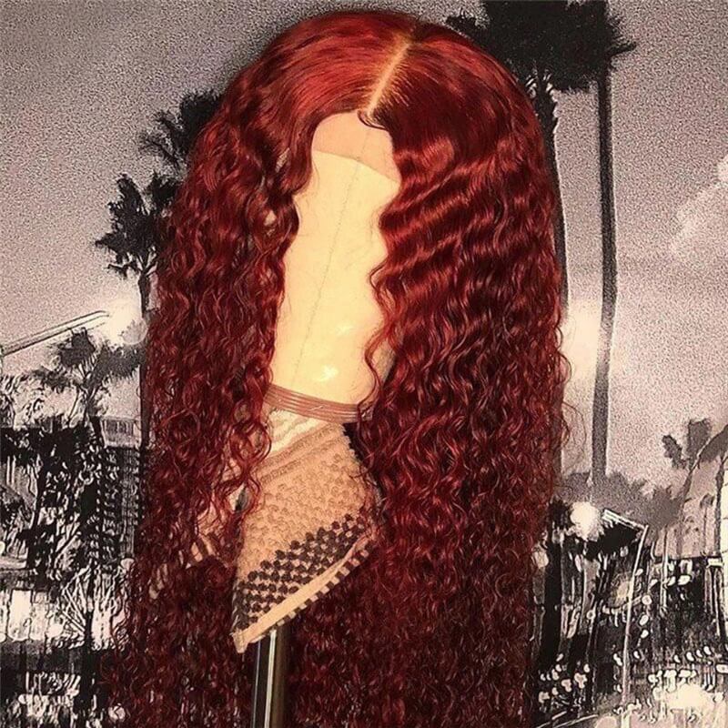 28 Inch Long Ombre Color Curly Wig 1B 27 Honey Blonde Lace Front Human Hair Wigs For Women Burgundy 99J Red Wig 150% 250% - Image 2