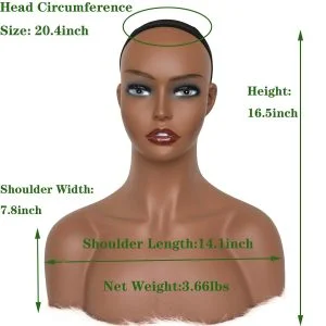 Alternative view of Realistic Female Mannequin Head with Shoulder Manikin PVC Head Bust Wig Head Stand for Wigs Display Making,Styling,Sunglasses,Necklace Earrings