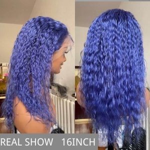 Fashion Peruvian Hair Blue Ombre Color Lace Front Wigs Loose Wavy - Image 4