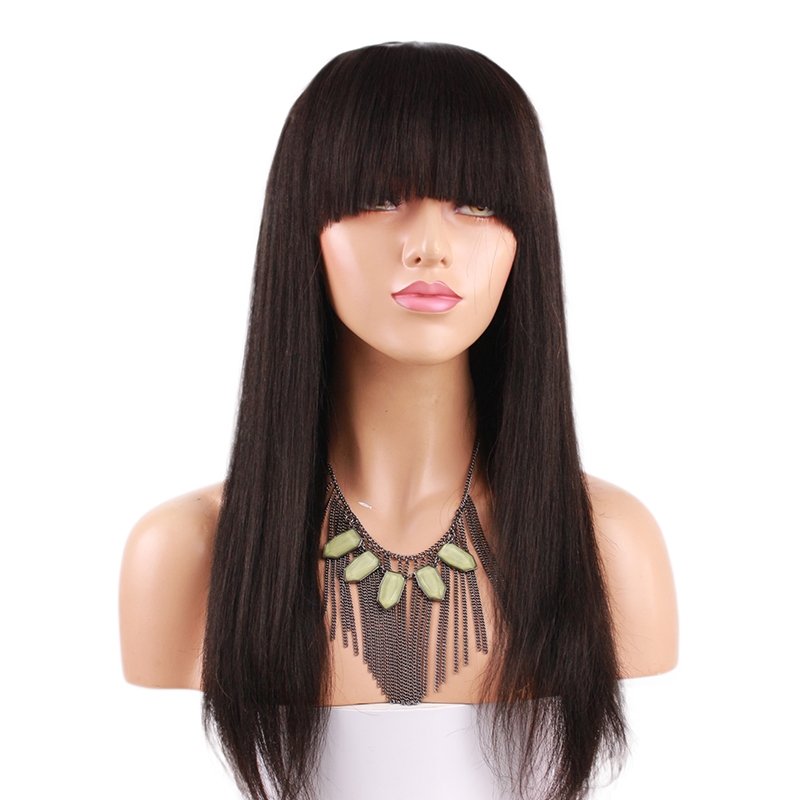 Lace Wig Pre Plucked Human Hair Wigs With Bangs Light Yaki Straight Human Hair Wigs for Black Women with Baby Hair Natural Color - Image 2