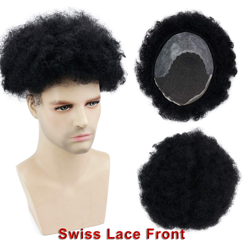 Human Hair Afro Curly Mens Toupee Hairpiece Wig Mono Base with Hard PU Reforced Color #1B Black 8x10 Men's Toupee Kinky Curly - Image 14