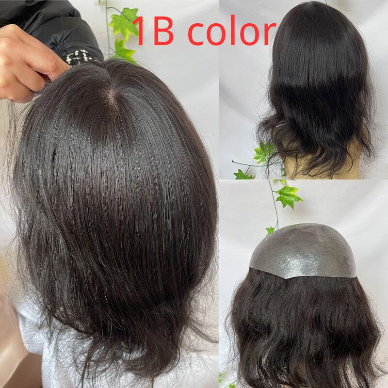 Pwigs Toupee for Men Full Thin Skin PU Cap Base 12inch Long European Human Hair Men Toupee Natural Hairline Hair System 1b Mixed with 60% White Hair Men Wigs - Image 10