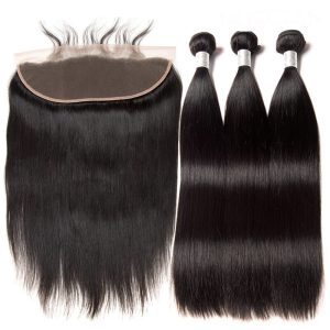 Silky Straight Hair 3 Bundles With Frontal Brazilian Human Hair Weave 13x4 Pre Plucked Lace Frontal Closure With Baby Hair Around - Image 6