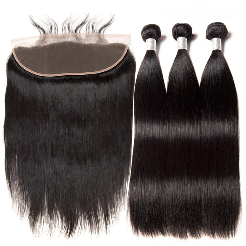 Silky Straight Hair 3 Bundles With Frontal Brazilian Human Hair Weave 13x4 Pre Plucked Lace Frontal Closure With Baby Hair Around - Image 6