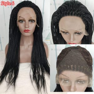 Pure Handmade Box Braided Synthetic Hair Micro Braids Wig For Sale Lace Front Wigs With Baby Hair For Women Burgundy Color - Image 9