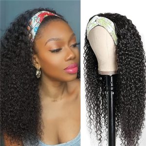 Alternative view of Kinky Curly Headband Wig Human Hair Wigs for Black Women Curly Headband Wigs Human Hair Glueless Brazilian Virgin Hair None Lace Front Wigs Remy Hair
