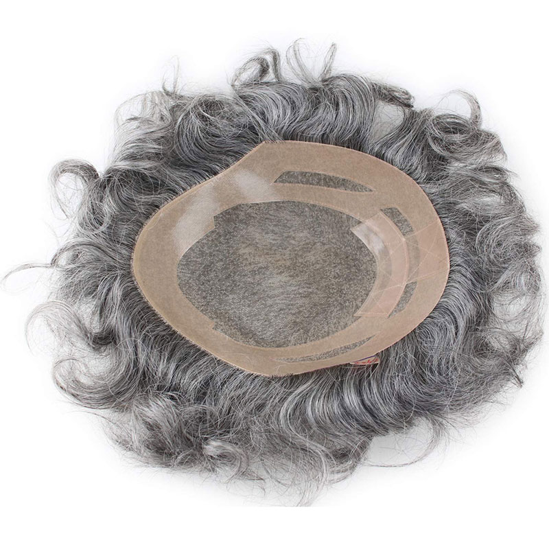 Men's Toupee Human Hair Monofilament Net Base Thin Skin Around with Combs Toupee for Men #2 Mixed 60% Grey - Image 8
