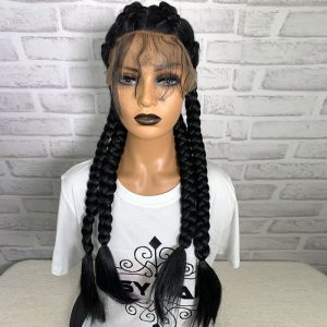 Alternative view of High Quality Braid Synthetic Wig Attractive Design Cornrows 4 Braids Hair Hand Tied Lace Front Braided Synthetic Hair Wig Black