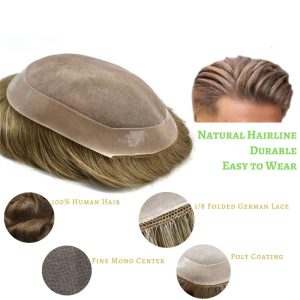Pwigs Hairpiece Durable Fine Mono Mens Hair System Pu Around Easy Tape Attached 100% Human Hair Men'S Hair Replacement System - Image 5