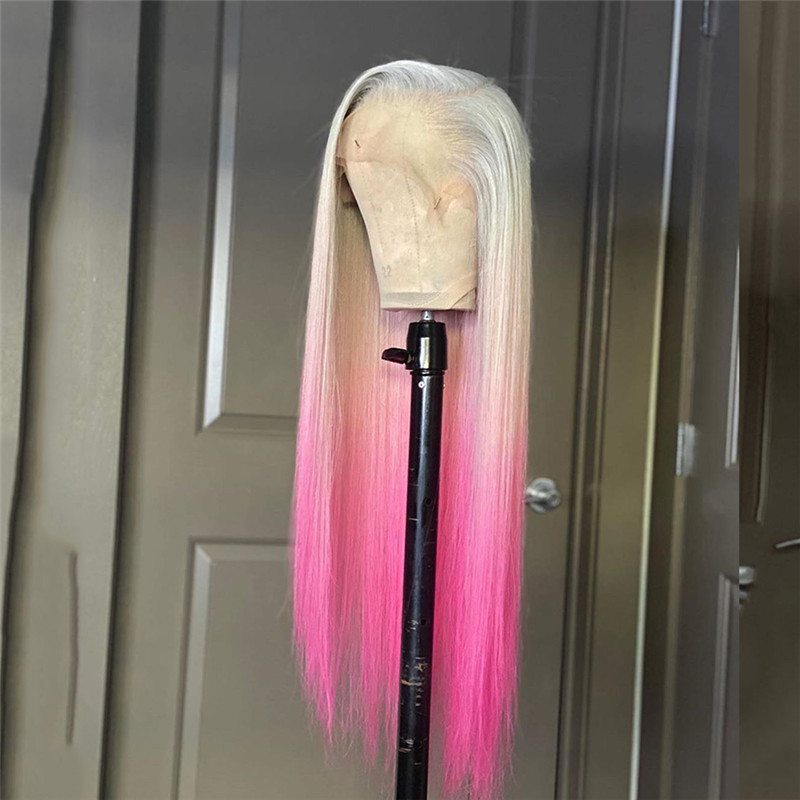 Straight 13x4 Pink Grey Lace Front Wig Peruvian Remy Ombre Lace Front Wig 13x4 Colored Human Hair Wigs For Women - Image 5