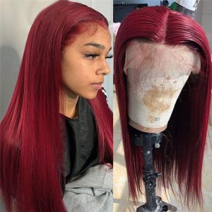 150% Straight 99j Lace Front Wig Red Burgundy Closure Wig Brazilian Remy Hair Wigs Colored Human Hair Wigs Glueless Lace Wig - Image 4