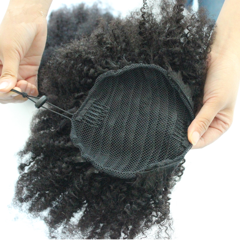 Afro Kinky Curly Ponytail For Women Natural Black Human Hair Clip In Ponytails Human Hair Extension - Image 4
