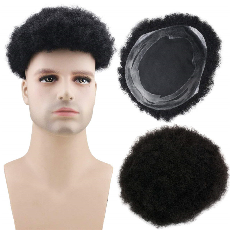 Human Hair Afro Curly Mens Toupee Hairpiece Wig Mono Base with Hard PU Reforced Color #1B Black 8x10 Men's Toupee Kinky Curly - Image 17