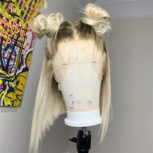 Short Bob #2/#60 Ash Blonde Lace Front Human Hair Wigs For Women Brazilian Remy Hair Bob Straight Lace Front Wig Pre Plucked