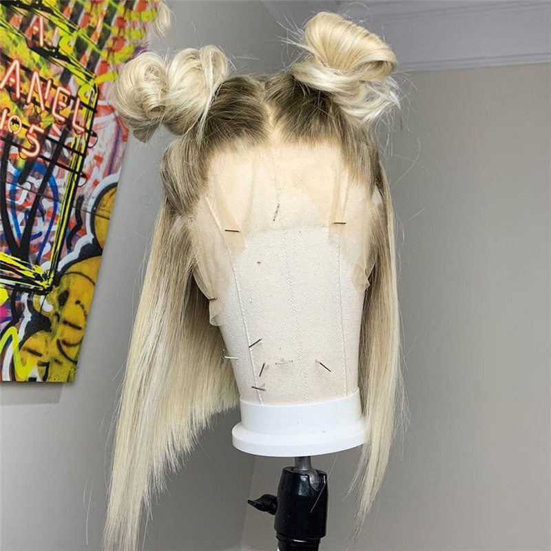 Short Bob #2/#60 Ash Blonde Lace Front Human Hair Wigs For Women Brazilian Remy Hair Bob Straight Lace Front Wig Pre Plucked