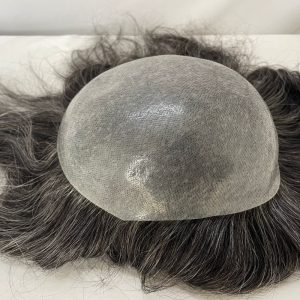 Pwigs Toupee for Men Full Thin Skin PU Cap Base 12inch Long European Human Hair Men Toupee Natural Hairline Hair System 1b Mixed with 60% White Hair Men Wigs - Image 5