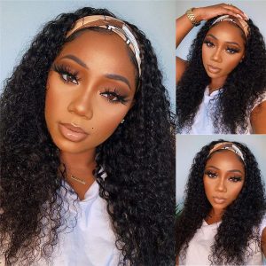 Headband Wig Human Hair Curly Headband Wigs for Black Women 150% Density Brazilian Virgin Human Hair Headband Wig Curly Headband Wig