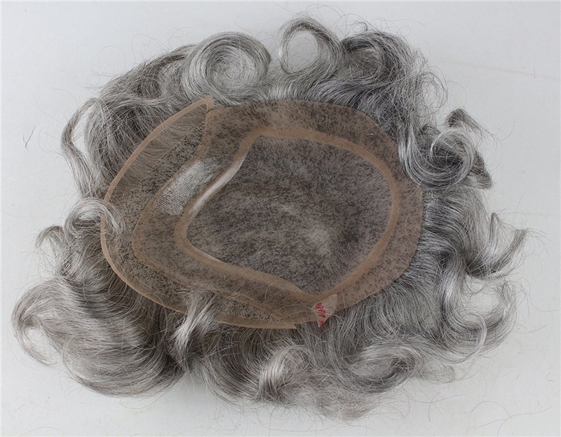 Men's Toupee 10×8 inch 1B Mix 80% Grey Hair Thin Skin Hairpiece Hair Replacement System Monofilament Net Base for Men - Image 4