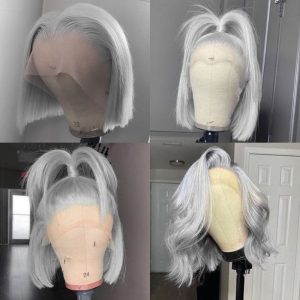 Bob HD Lace Wig 13x4 13X6 Straight  Silver Color Cambodian Human Hair Wigs Pre Plucked Grey Lace Front  Wig 150% Density