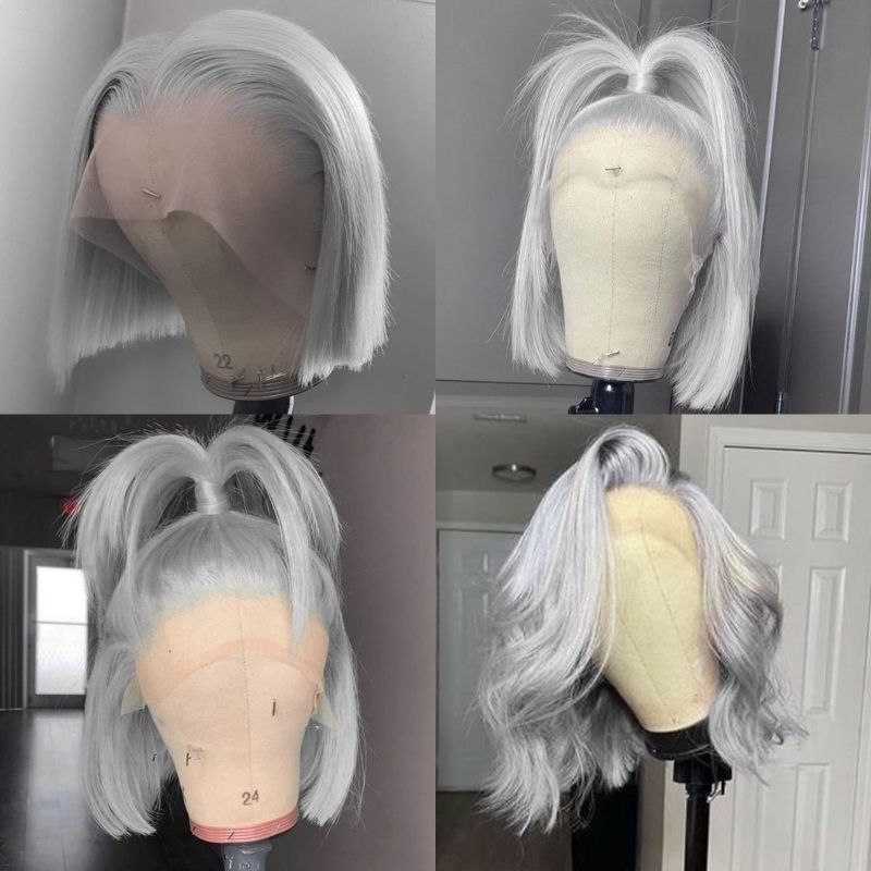 Bob HD Lace Wig 13x4 13X6 Straight Silver Color Cambodian Human Hair Wigs Pre Plucked Grey Lace Front Wig 150% Density