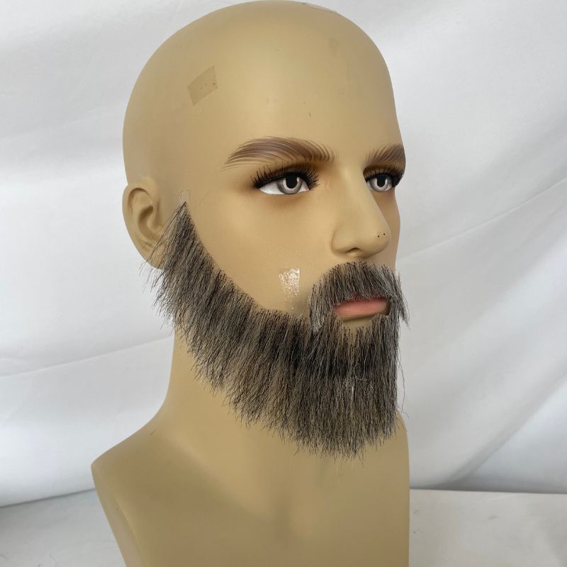 Fake Beard Swiss Lace Fake Beard And Moustache Real Human Hair Handmade Light Beard For Men Invisible Beards For Man Grey Color - Image 3
