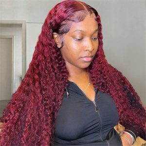 99J Burgundy Color 13X4 Hd Lace Front Wigs Pre Plucked Long Curly Virgin Human Hair Wigs