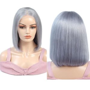 13x4 Bob Lace Wigs Silver Gray Colored Human Hair Lace Front Wig Grey 150% Density Bob Lace Wig - Image 3