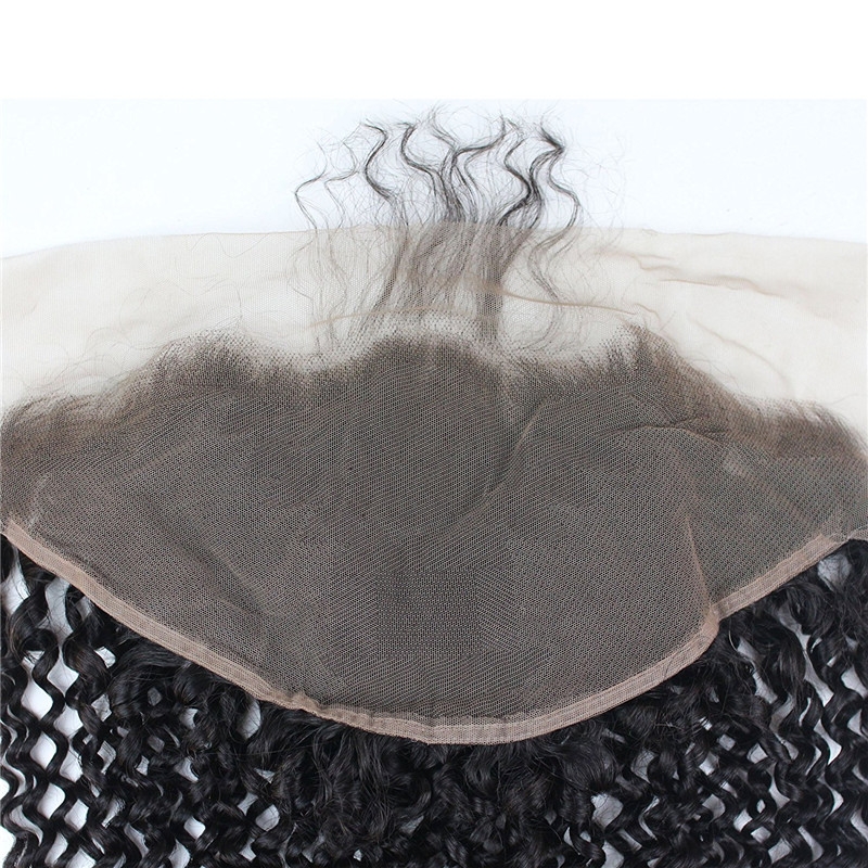 13x6 Lace Frontal Closure Kinky Curly Free Part Ear to Ear Mongolian Human Hair Lace Frontal Bleached Knots with Baby Hair Natural Color (20 inch) - Image 4