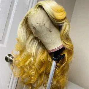 Alternative view of Blonde Yellow Lace Front Human Hair Wigs Body Wave 13x4 Lace Frontal Wig Long Wavy Colored Lace Front Wig 150%