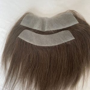 Alternative view of Men's V Loop Frontal Toupee PU Human Hair Hairline 100% Real Human Hair  Male Replacement  4# Brown Color