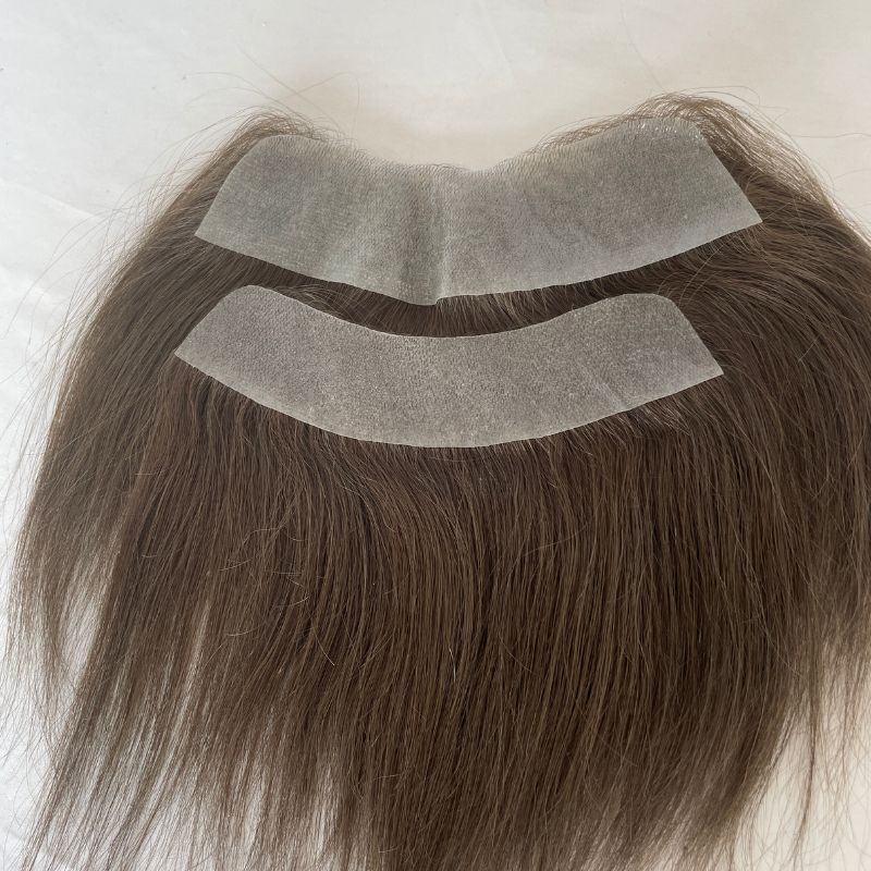 Men's V Loop Frontal Toupee PU Human Hair Hairline 100% Real Human Hair Male Replacement 4# Brown Color - Image 2