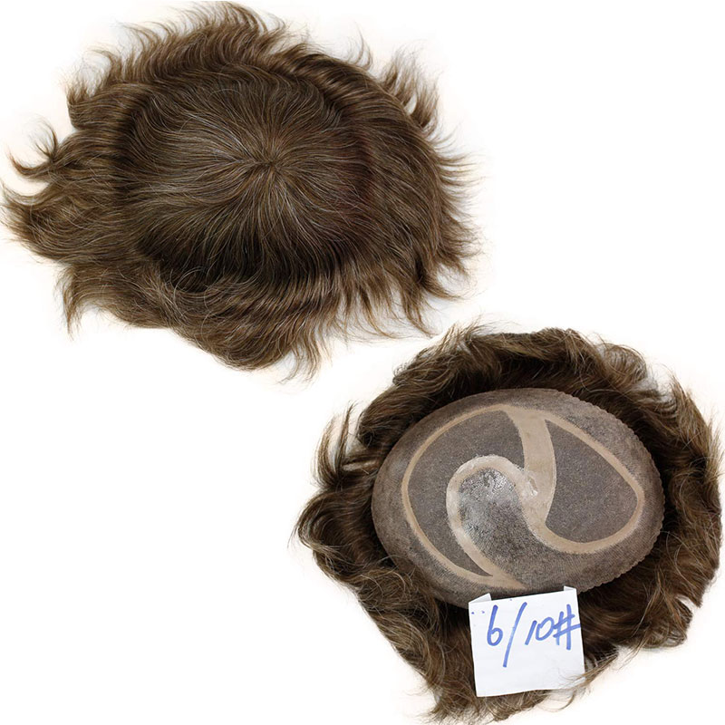Toupee for men Hair pieces 100% European Human Hair Replacement System For Men 10"x8" Human Hair Toupee Men Hair Piece 6 Color Mixed 10% White Color - Image 14
