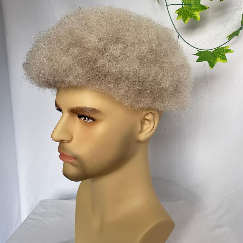 Men Toupee Human Hair Afro Curly Ombre #60 White Color Toupee for Men 8x10 inch Afro Curl Toupee for Black Men Full French Lace Hair System 360 Weave Men Toupee Hair System - Image 21
