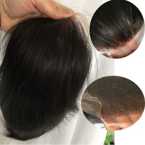 Men Toupee Q6 French Lace Base With PU Banded Easy Wear Breathable Lace Men's Human Hair Toupee Lace Base 1B Color - Image 5